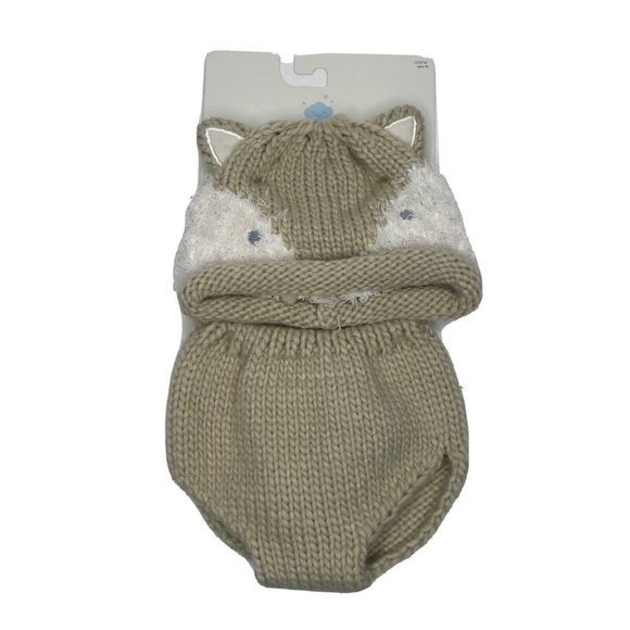 Cloud Island Baby Fox Hat and Diaper Cover Set in Beige/White, 0+ Months New - Picture 1 of 7